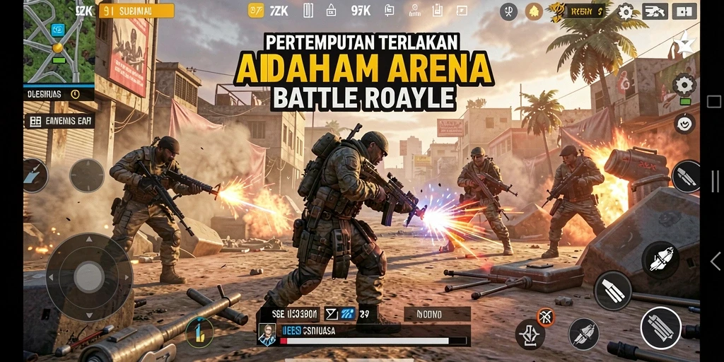 Tampilan pertempuran seru dan intens di game Battle Royale.