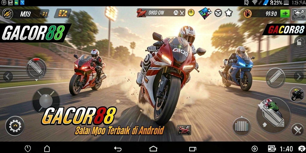 Gameplay GACOR88 menunjukkan balapan motor yang mendebarkan.