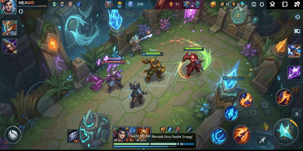 Tangkapan layar gameplay NEXGID yang menunjukkan aksi perang MOBA.