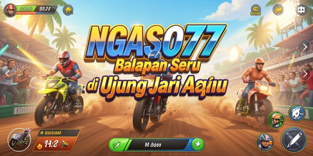 Screenshot utama NGASO77 menampilkan aksi balapan yang mendebarkan.