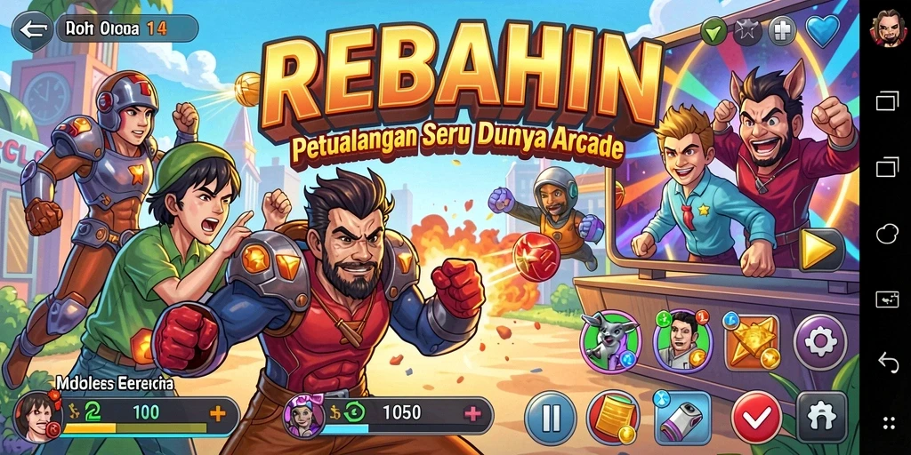 Tampilan gameplay REBAHIN dengan aksi seru dalam dunia arcade.