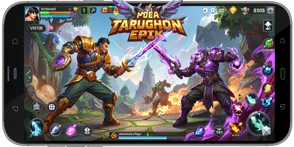 Tampilan pertarungan seru dalam gameplay MOBA VM108.